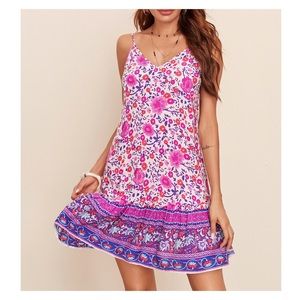SHEIN Double V-neck Floral Tribal Cami Slip Dress